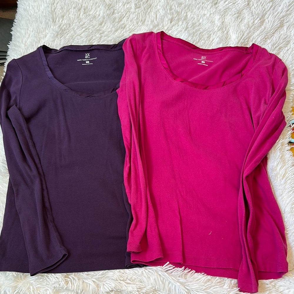 New York & Company Long Sleeve Tops - Purple and Pink